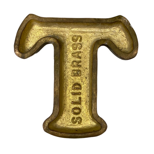 1970s Brass Letter T Initial Wall Hanging Paperweight For Sale - Image 4 of 5