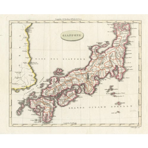 Antique Map of Japan with Coast of Korea by Barbiellini, 1807 For Sale