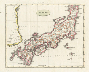 Antique Map of Japan with Coast of Korea by Barbiellini, 1807