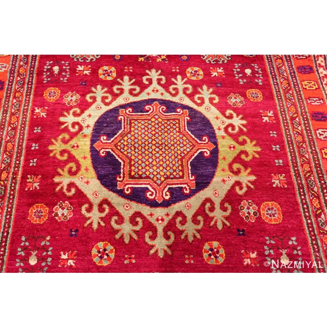 Nazmiyal Collection Vibrant Vintage Silk Pomegranate Khotan Rug For Sale - Image 10 of 13