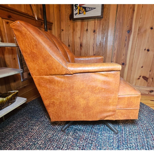 Orange 1970s Mid-Century Modern Faux Leather Swivel Rocker Chair For Sale - Image 8 of 17
