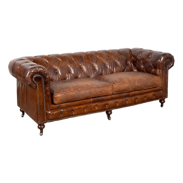 20th Century Vintage Brown Leather Chesterfield Sofa From England For Sale