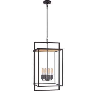 Ian K. Fowler for Visual Comfort Signature Halle Medium Hanging Lantern in Aged Iron with Clear Glass For Sale