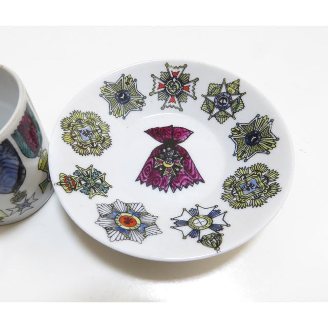 Ceramic 1960's Fornasetti Art/Design on Richard Ginori Fine Porcelain - Al Merito Cup and Saucer For Sale - Image 7 of 12
