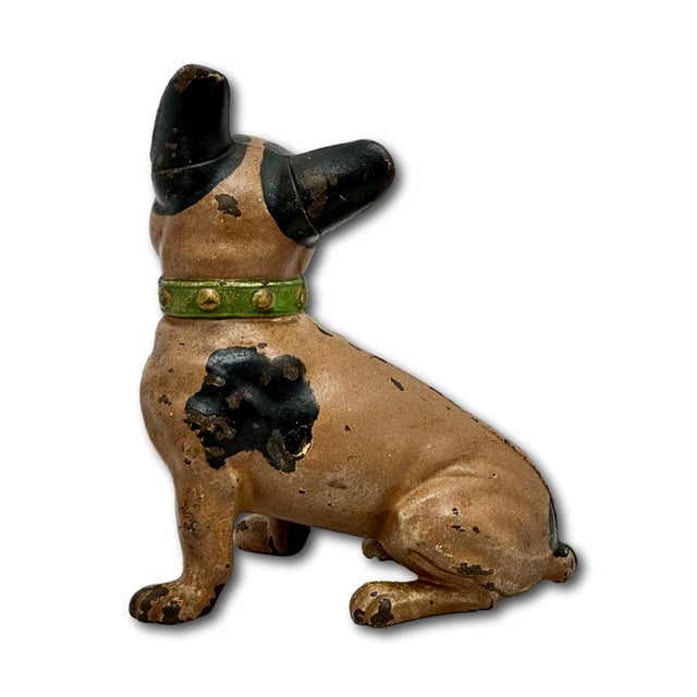 Vintage 1930s Hubley Manufacturing Co. Cast Iron French Bulldog Doorstop Unusual Green Collar For Sale - Image 14 of 18