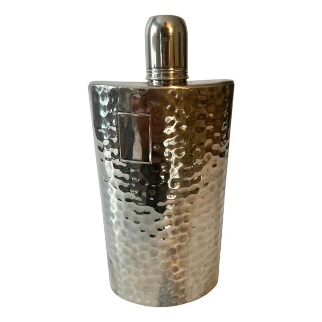 German Silver Plated Hammered Flask with Screw Lid and Cup For Sale