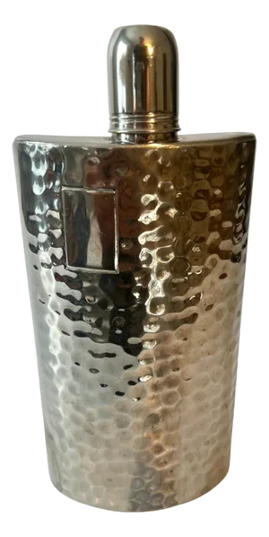 German Silver Plated Hammered Flask with Screw Lid and Cup