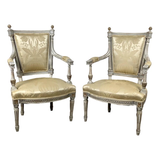 Pair of Louis XVI Style Neoclassical Armchairs For Sale