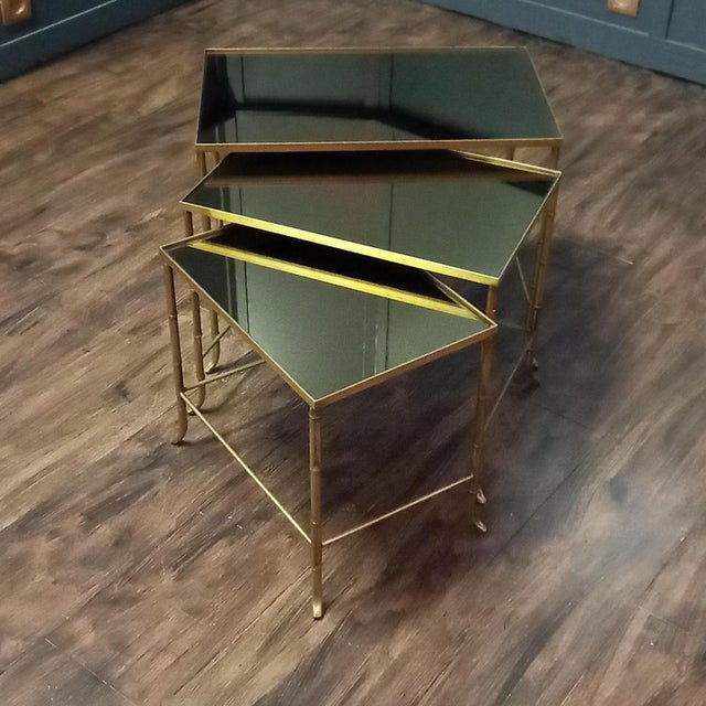 Mid-Century Bamboo Look Nesting Tables attributed to Maison Baguès, 1960s, Set of 3 For Sale - Image 9 of 11
