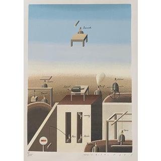 Maris Bishofs, Latvian Israeli Surrealism Illustration Art Lithograph Screenprint Flying Baruch For Sale