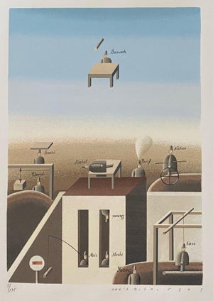 Maris Bishofs, Latvian Israeli Surrealism Illustration Art Lithograph Screenprint Flying Baruch