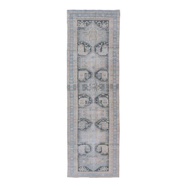 Antique Persian Hamadan Runner With All-Over Medallion Design in Lt. Blue For Sale