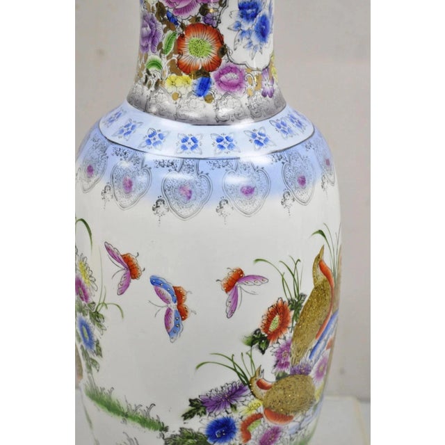 Vintage Chinese Satsuma Style Hand Painted Quail Bird Flower Porcelain Vase For Sale In Philadelphia - Image 6 of 12