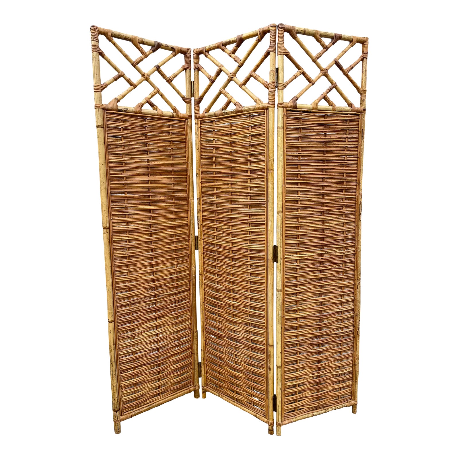 Vintage Bamboo and Pencil Reed Folding Screen | Chairish
