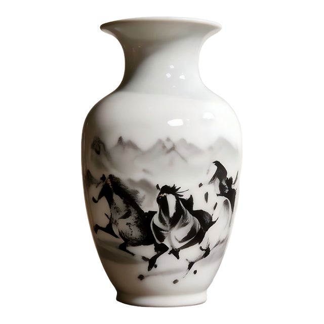 Chinese Ceramic Vase Qianlong Marked Famille Rose Porcelain Vase Hand Painted Eight Horses Pattern For Sale