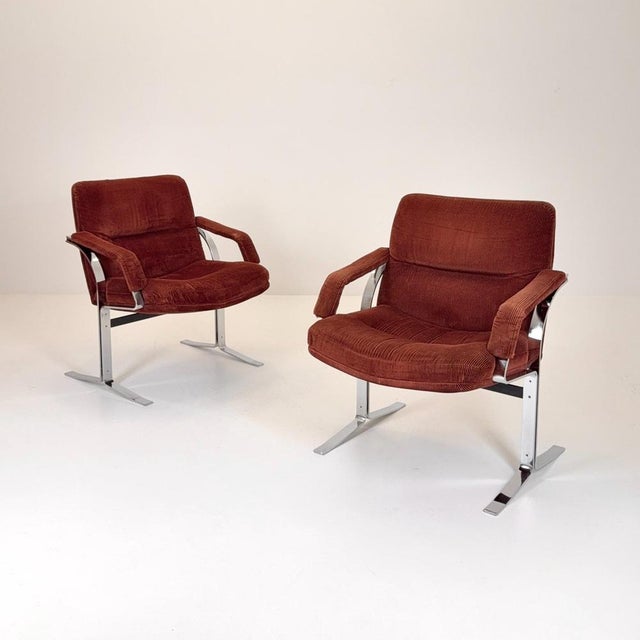 Mid-Century Modern Italian Lounge Chair in Brown Velvet and Cast Chrome, 1980s For Sale - Image 3 of 11