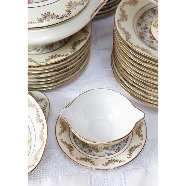 Antique Porcelain Dinner Set with Floral Pattern from Limoges, 1930s-1940s, Set of 61 For Sale - Image 9 of 12