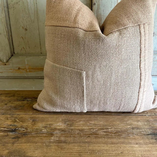 Custom Hand Made Patchwork Wool Pillow Includes Down Feather Insert For Sale - Image 4 of 8