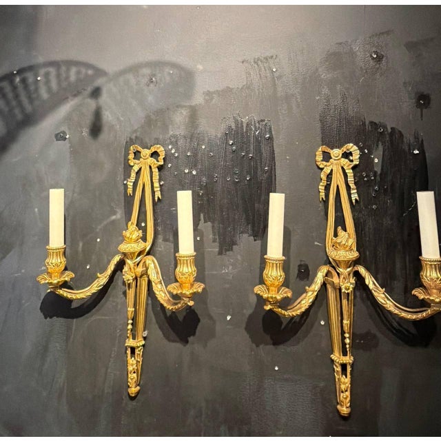 Metal 1930 French Bronze Sconces With 2 Lights - a Pair For Sale - Image 7 of 8