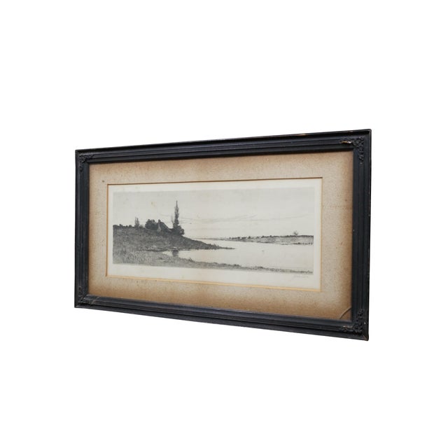 Realism Antique Alfred J Haller Country Cottage Village Lake Landscape Etching 22" For Sale - Image 3 of 10