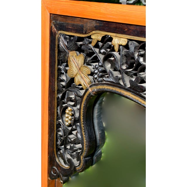 19th Century Chinese Mirror With Antique Carving Grapevine Wealth For Sale - Image 5 of 14