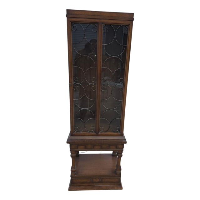 Antique Style Iron & Glass Display Cabinet With Glass Shelving For Sale