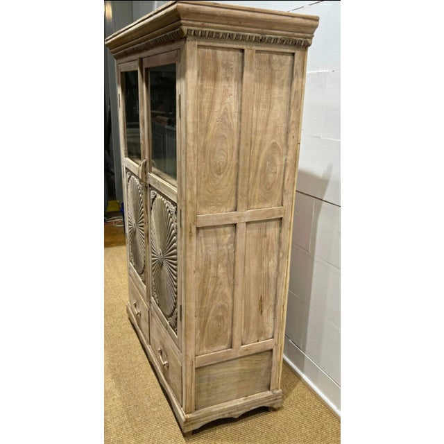 Early 20th Century Antique Indian British Colonial Carved Teak Glass Door Bookcase Cabinet Storage Hln Jsgssvsvvf :Svssvf. Ss:f. For Sale - Image 5 of 11
