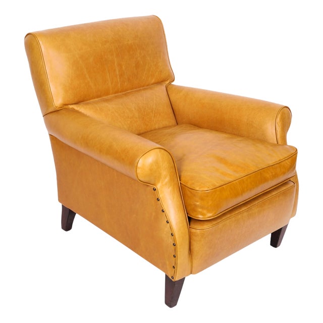 Antique English Art Deco Club Leather Chair, 1930s For Sale