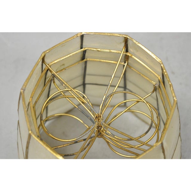 Vintage Italian Hollywood Regency Capiz Shell Gold 7.25 Round Clip on Lamp Shade For Sale - Image 14 of 18