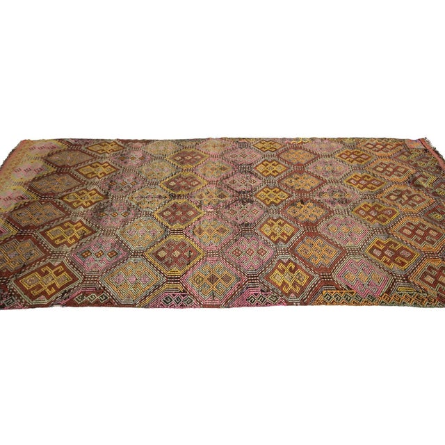 Embroidered Vintage Wool Kilim Rug For Sale - Image 4 of 7