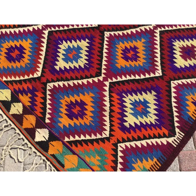 1960s Bright Colored Turkish Kilim Rug- 64" X 112" For Sale - Image 9 of 11