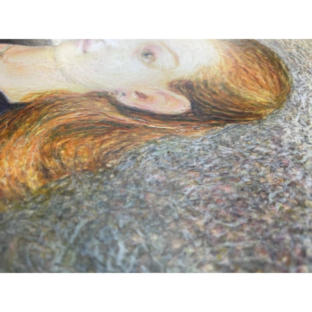 Stone Mid-Century Oil Portrait on Tile – “Girl With Red Hair,” Van Gogh-Style Impasto, European School For Sale - Image 7 of 9
