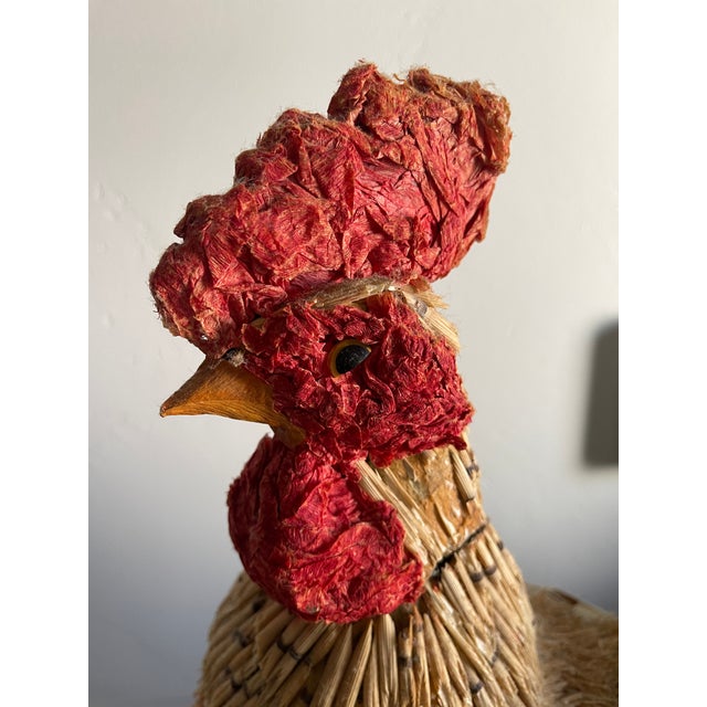 Paper Mâché Rooster made of natural materials, including hay and feathers. Unknown maker.