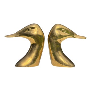 Vintage Brass Abstract Duck Bookends, Pair For Sale