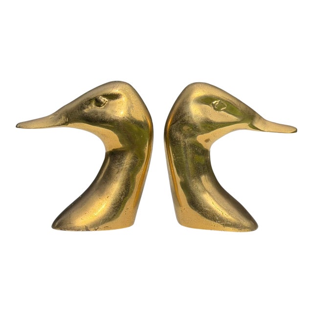 Vintage Brass Abstract Duck Bookends, Pair For Sale