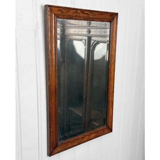 Antique Traditional Oak Beveled Glass Rectangle Wall Mirror - 18x28 For Sale - Image 4 of 10