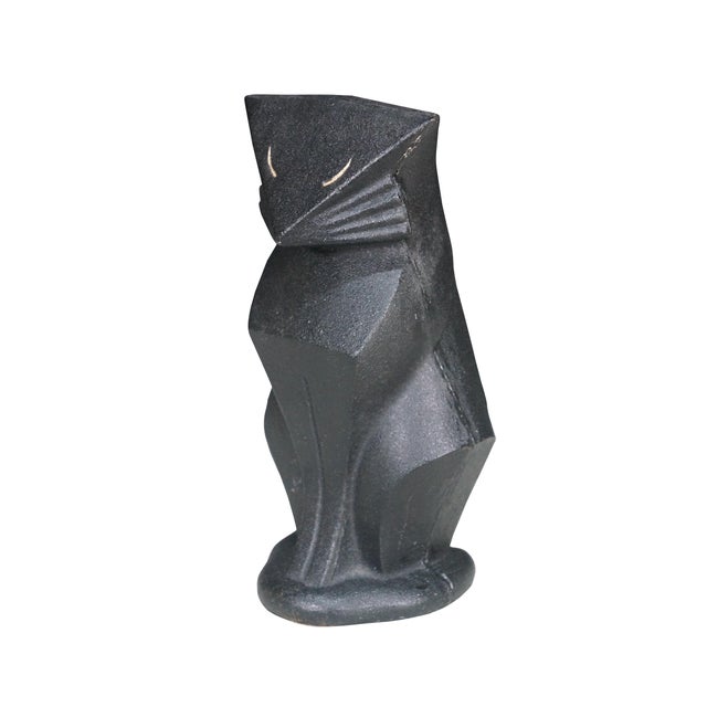 Rare antique Art Deco Hubley cast iron modernist black cat door stop. Dimensions: 5.25" x 4.5" x 10" (W x D x H)