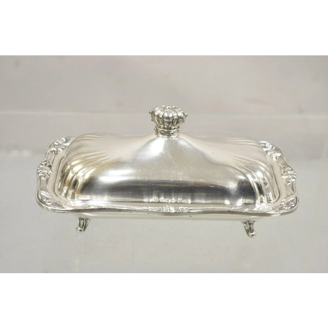 Mid 20th Century Vintage Coronet Silver Victorian Silver Plated Covered Butter Dish Crown Handle For Sale - Image 11 of 11