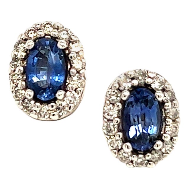 Natural Sapphire Diamond Stud Earrings 14k W Gold 0.64 TCW Certified For Sale