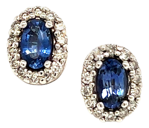 Natural Sapphire Diamond Stud Earrings 14k W Gold 0.64 TCW Certified