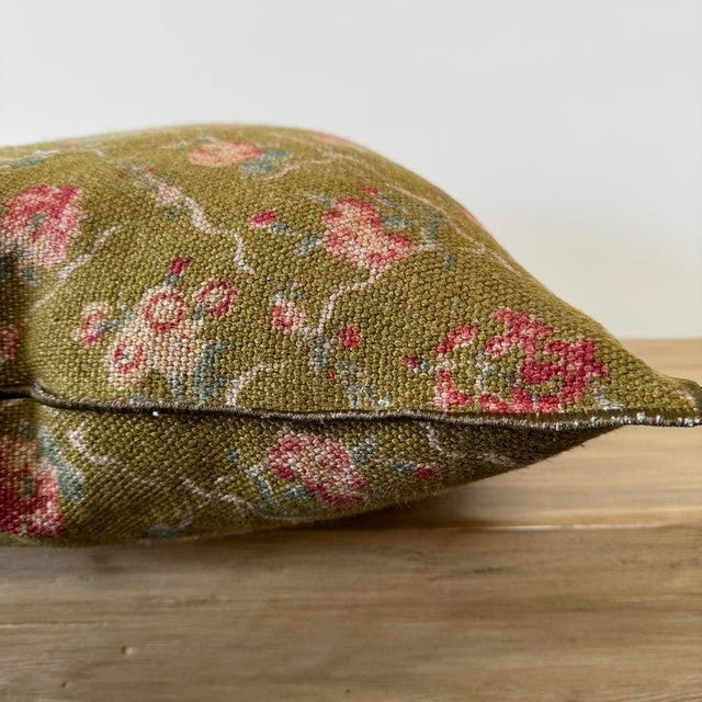 Mid-Century Modern French Linen Floral Pillow With Down Insert Made in France For Sale - Image 3 of 6