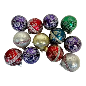 Mid-Century Vintage Hollywood Regency Americana Shiny Bright Christmas Ornament - Set of 12