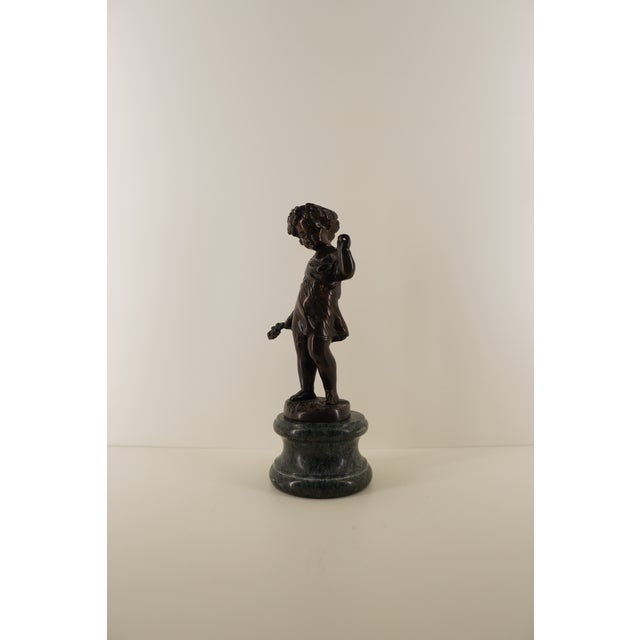 Vintage Bronze Neoclassical Figurine on Green Marble Base For Sale - Image 15 of 15