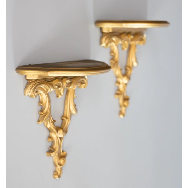 Vintage Italian Style Gilt Wall Brackets - A Pair For Sale - Image 4 of 7