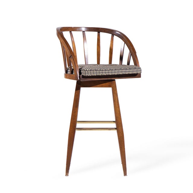 Dunbar Furniture Edward Wormley for Dunbar Mid Century Mahogany and Brass Barstools - Set of 3 For Sale - Image 4 of 11