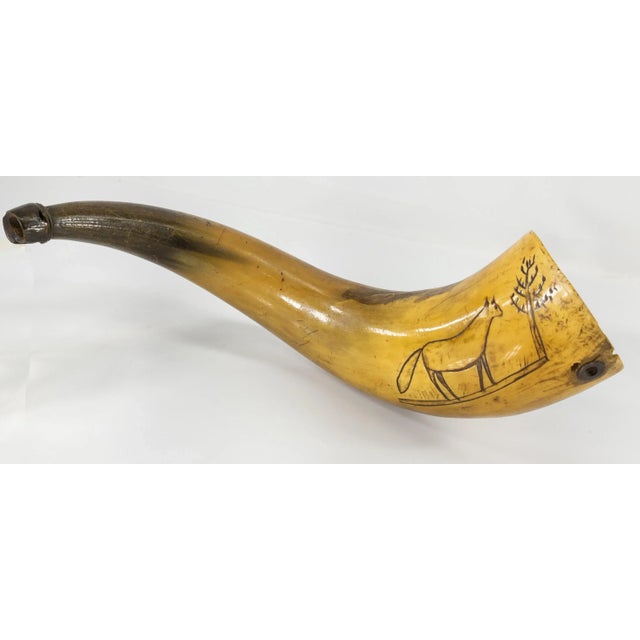Early 19th Century Carved Scrimshaw English Hunting Powder Horn With Fox For Sale - Image 4 of 10