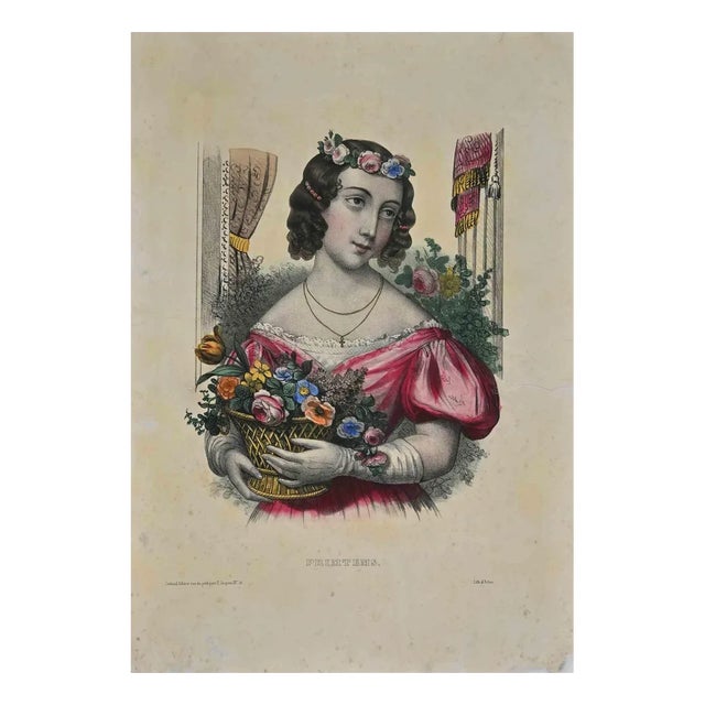 Le Printemps, Original Lithograph, 19th-Century For Sale