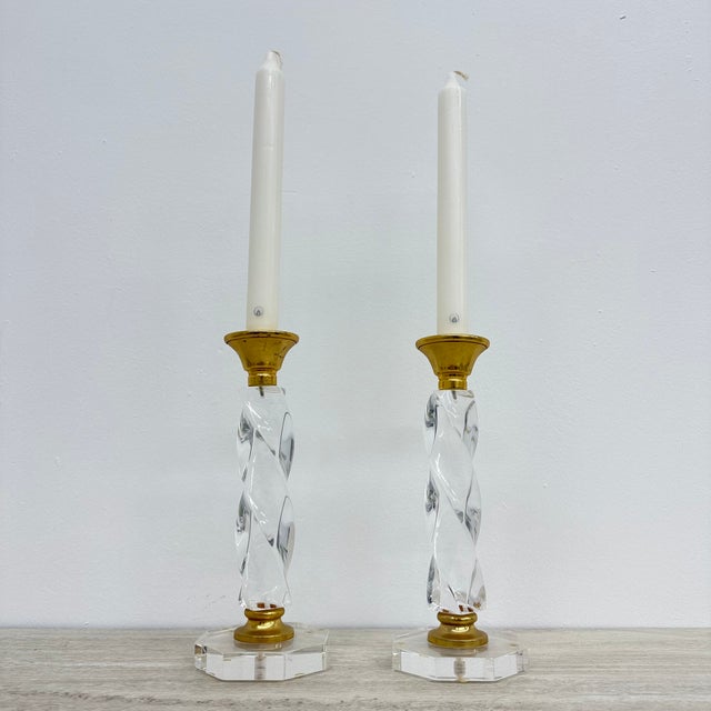 Twisted Acrylic Glass Candleholders, 1970s, Set of 2 For Sale - Image 4 of 12