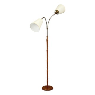 Swedish Modern, Adjustable Floor Lamp, Wood, Brass, Sweden, 1960s For Sale
