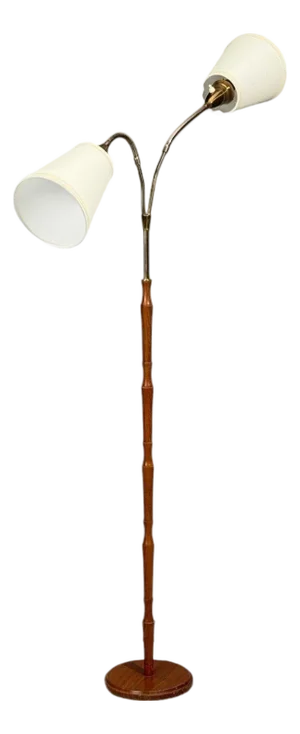Swedish Modern, Adjustable Floor Lamp, Wood, Brass, Sweden, 1960s
